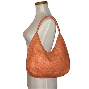 Vintage NICOLE FARHI Woven Leather Hobo Bag Orange